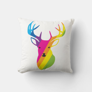 Rainbow deer throw pillow