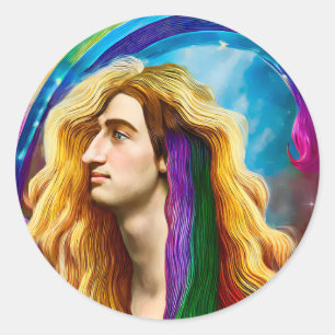 Rainbow Deity Man Of All love Fantasy Art   Classic Round Sticker