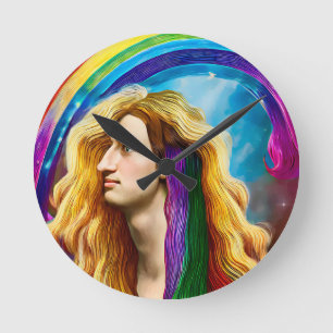 Rainbow Deity Man Of All love Fantasy Art Round Clock