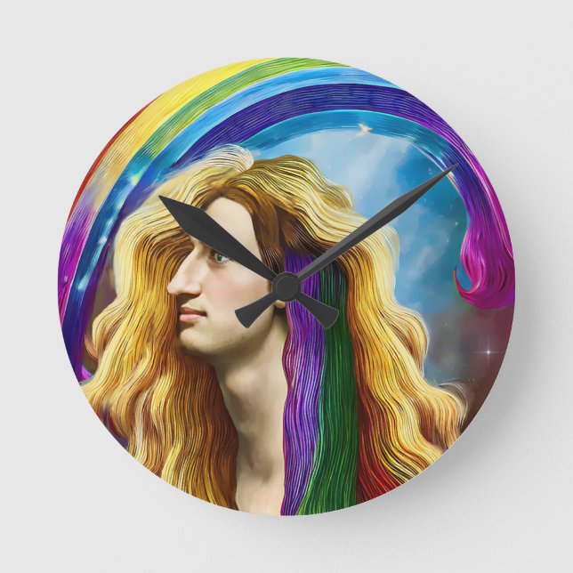 Rainbow Deity Man Of All love Fantasy Art  Round Clock (Front)