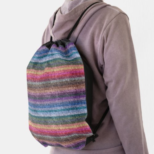 Rainbow Denim Pattern Drawstring Bag