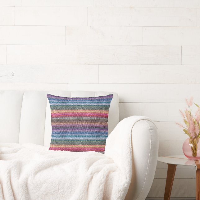 Rainbow Denim Pattern Throw Pillow (Couch)