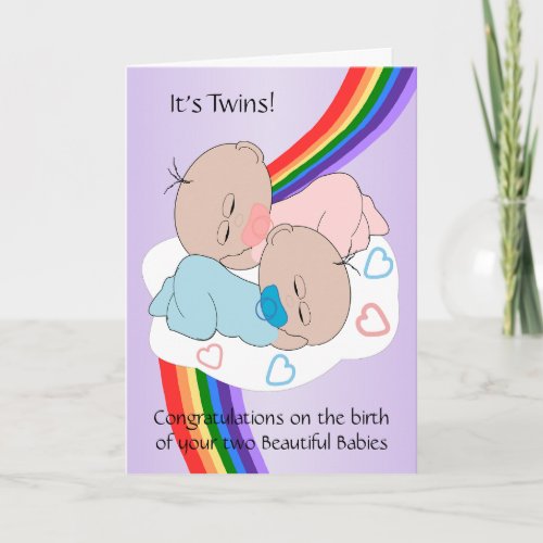 Rainbow Design New Born Baby Twins Card