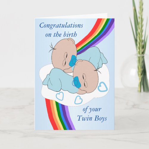 Rainbow Design Personalized Twin Boys Card