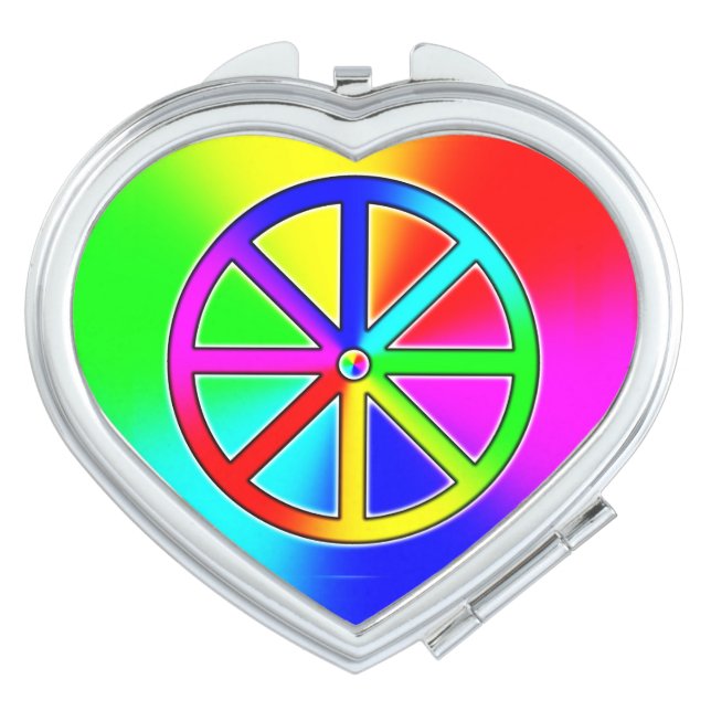 Rainbow Dharma Wheel - Buddhist Compact Mirror (Front)