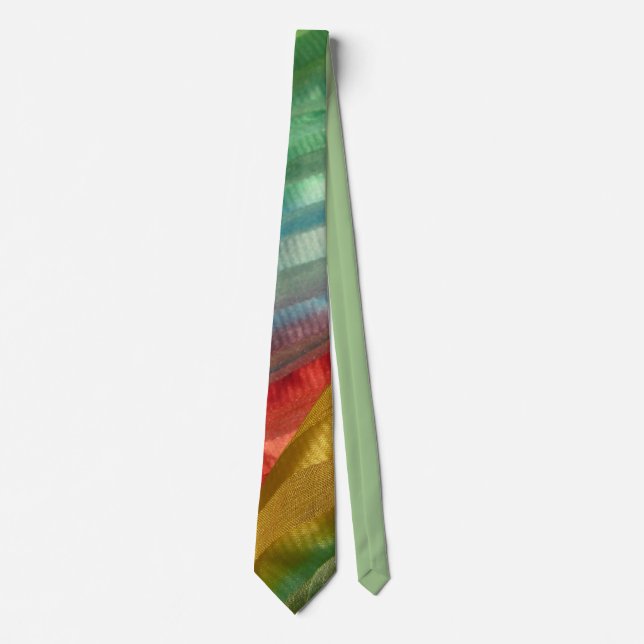 Rainbow Diagonal Multicolored Fabric Photo Neck Tie (Front)
