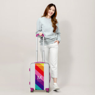 Rainbow Diagonal Stripe Monogram Name Luggage
