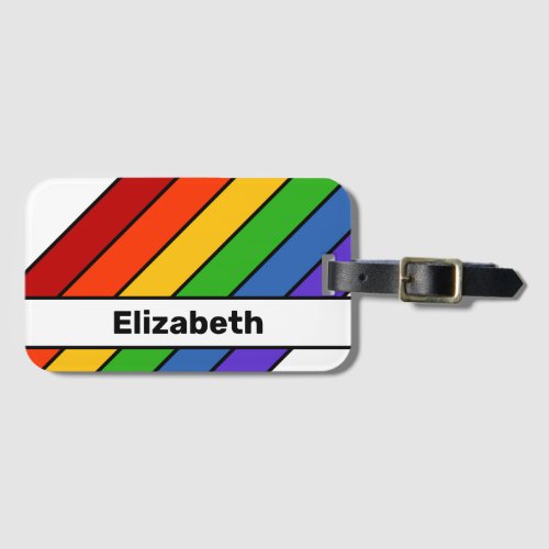 Rainbow Diagonal Stripe Name Luggage Tag