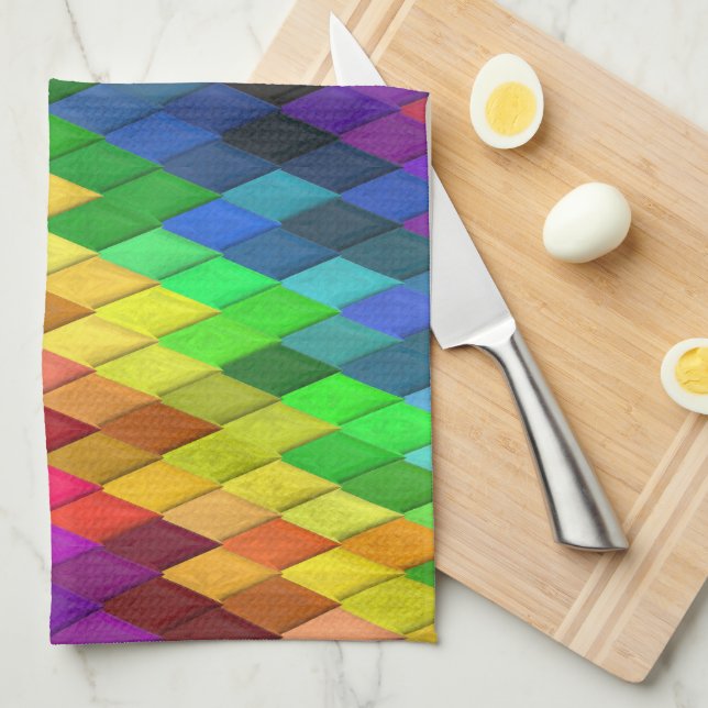 Rainbow Diamond Geometric Pattern Kitchen Towel (Quarter Fold)