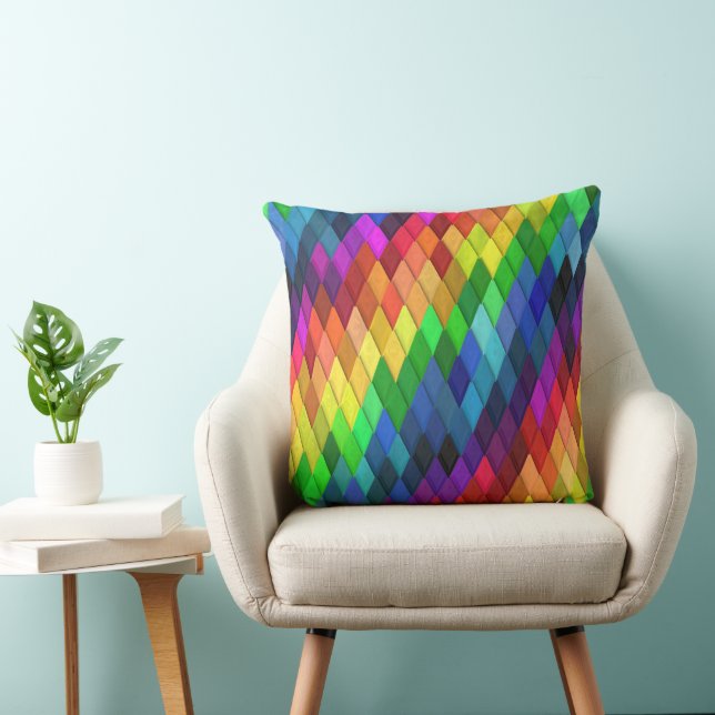 Rainbow Diamond Geometric Pattern Throw Pillow (Chair)