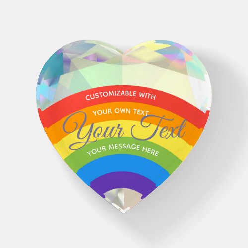 Rainbow Diamond Heart Customizable Paperweight