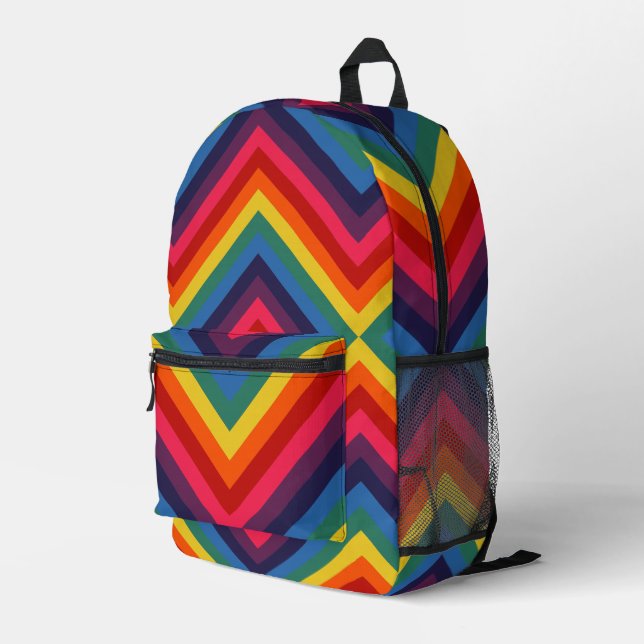 Rainbow Diamond Pattern Printed Backpack (Back Corner Right)