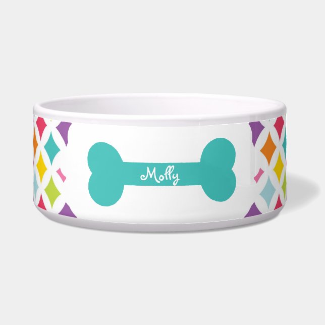 Rainbow Diamond Print Personalized Bowl (Front)