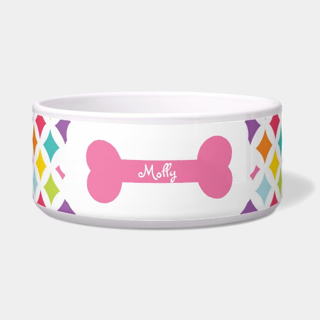 Rainbow Diamond Print Personalized Bowl (Front)