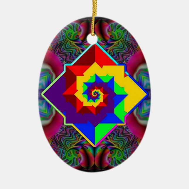 Rainbow Diamond Spiral Ceramic Ornament (Front)