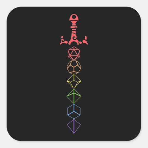 Rainbow Dice Sword Tabletop RPG Gaming Square Sticker