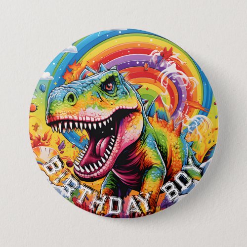 Rainbow dinosaur happy birthday  button