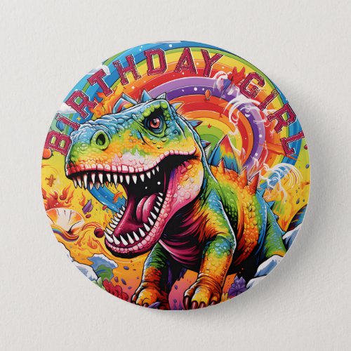 Rainbow dinosaur happy birthday Girl Button