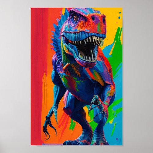 Rainbow Dinosaur T_Rex Illustration Art Poster