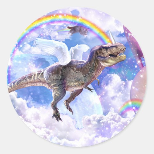 Rainbow dinosaur unicorn dinocorn classic round sticker