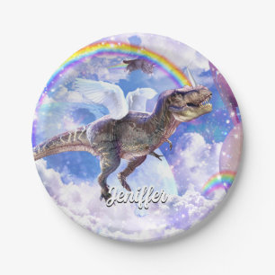 Rainbow dinosaur unicorn dinocorn paper plates