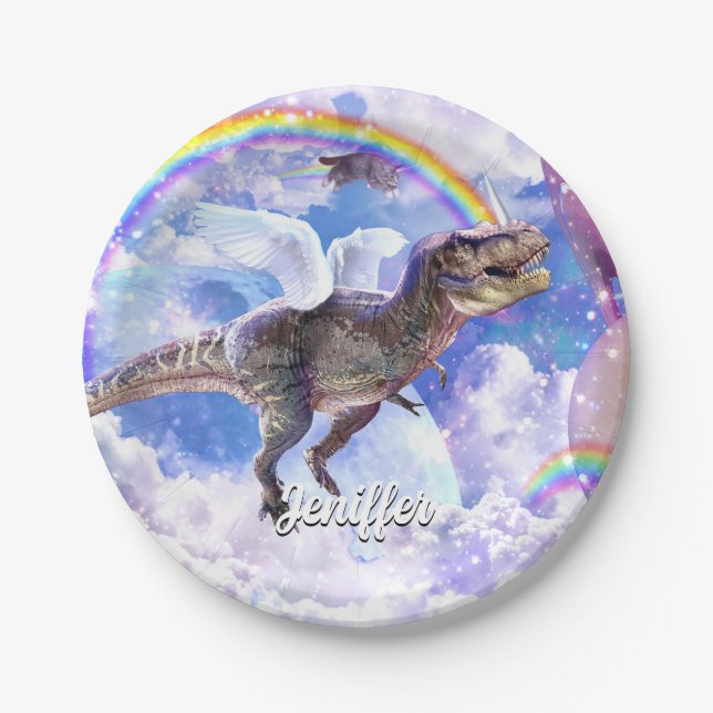 Rainbow dinosaur unicorn dinocorn                  paper plates (Front)
