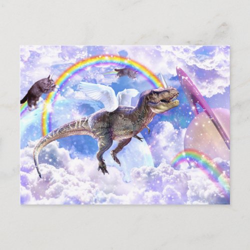 Rainbow dinosaur unicorn dinocorn postcard