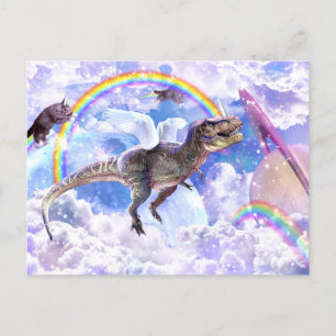 Rainbow dinosaur unicorn dinocorn postcard