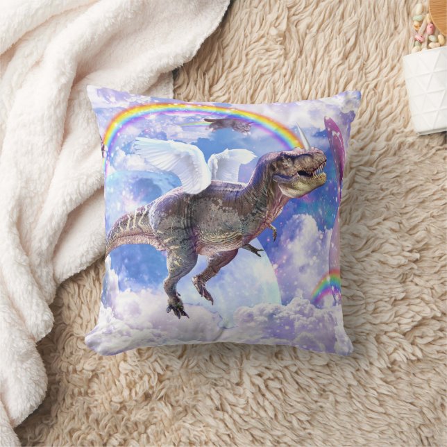 Rainbow dinosaur unicorn dinocorn                  throw pillow (Blanket)