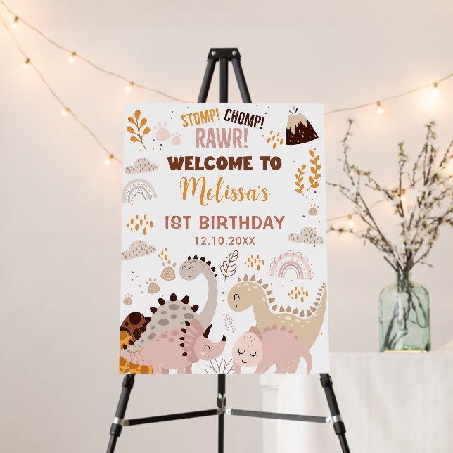 Rainbow Dinosaurs Birthday Party Welcome Foam Board (In Situ (Stand))