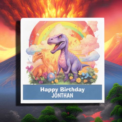 Rainbow dinosaurs birthday theme Blue Napkins