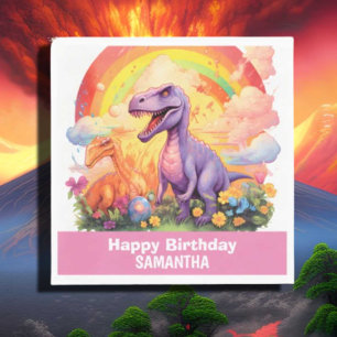 Rainbow dinosaurs birthday theme Pink Napkins