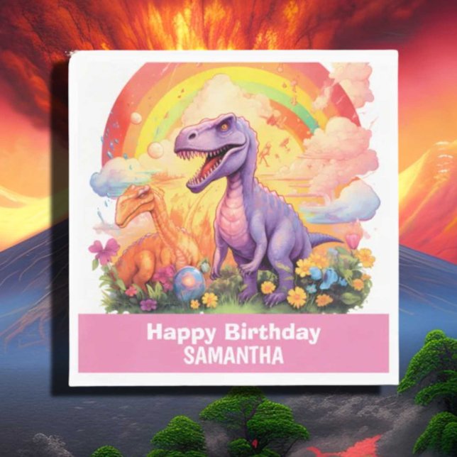 Rainbow dinosaurs birthday theme Pink Napkins (Creator Uploaded)