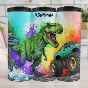 Rainbow Dinosaurs Monster Truck Action Thermal Tumbler