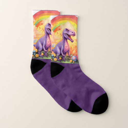 Rainbow dinosaurs  theme Purple Socks