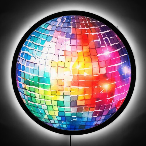 Rainbow Disco Ball Glowing Illuminated Sign