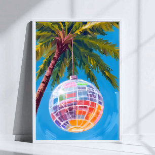 Rainbow Disco Ball   Pastel Watercolor Painting Poster