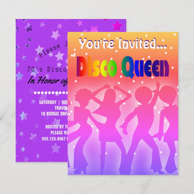 Rainbow Disco Queen | Retro 70s Party Stars Invitation (Front/Back)