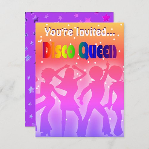 Rainbow Disco Queen  Retro 70s Party Stars Invitation