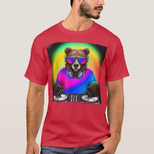 Rainbow DJ Bear Grizzly Sunglasses Funny Disk Jock T-Shirt