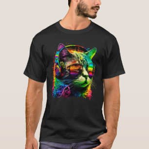 Rainbow Dj Cat With Headphones And Sunglasses T-Shirt