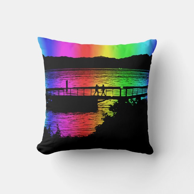 Rainbow Dock People Throw Pillow (Front)