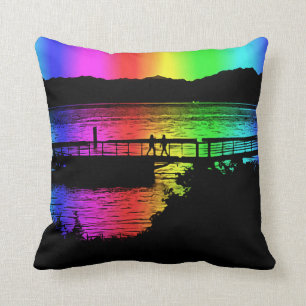 Rainbow Dock People Throw Pillow