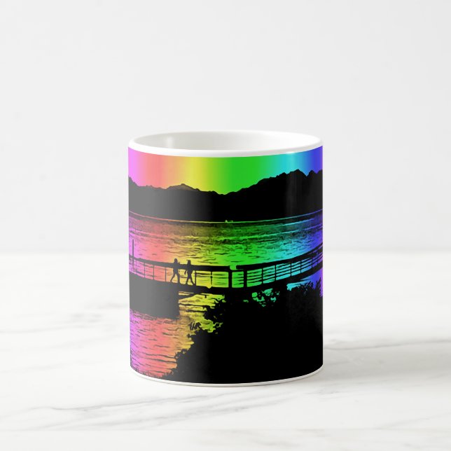 Rainbow Dock Silhouettes Coffee Cup and Mug (Center)