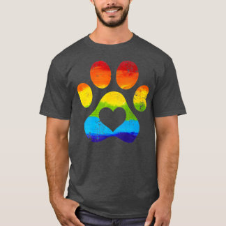 Rainbow Dog Paw Print Flag LGBTQ Gay Pride Month T-Shirt