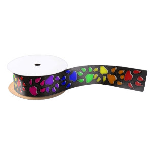 rainbow dog paw prints satin ribbon