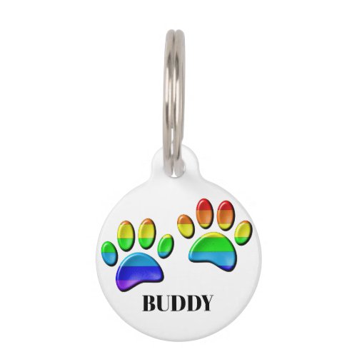 Rainbow Dog Pawprints Pet ID Tag