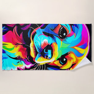 Rainbow Dog Portrait Art Beach Towel