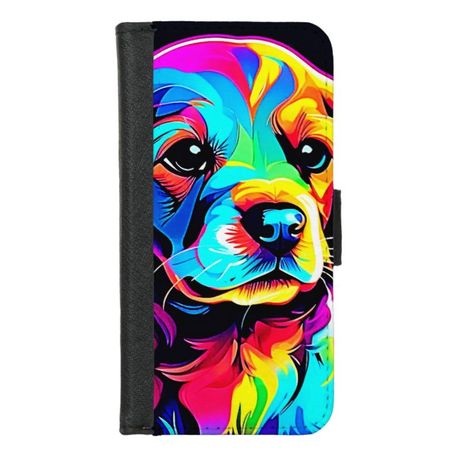 Rainbow Dog Portrait Art iPhone Wallet Case (Front)