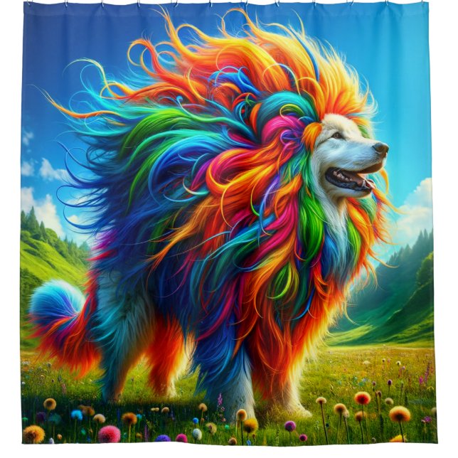 Rainbow Dog Shower Curtain (Front)